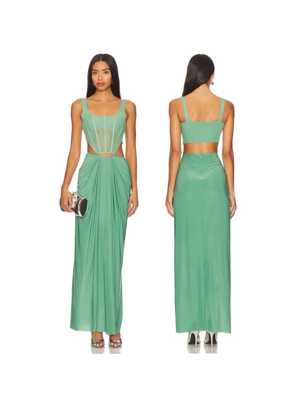 Sage Mesh Bodice Cutout Maxi Dress